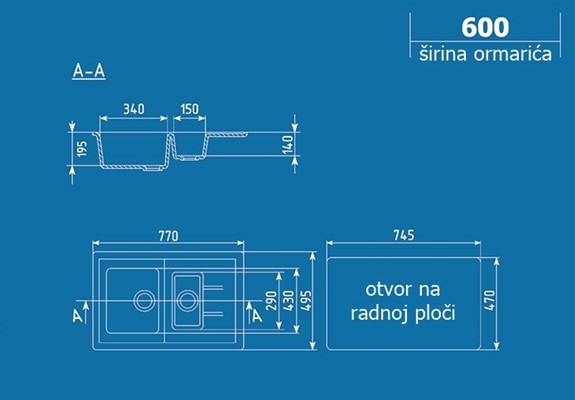 ulgran-u-205-granit-dimenzije sudopera ulgran u-205 granit