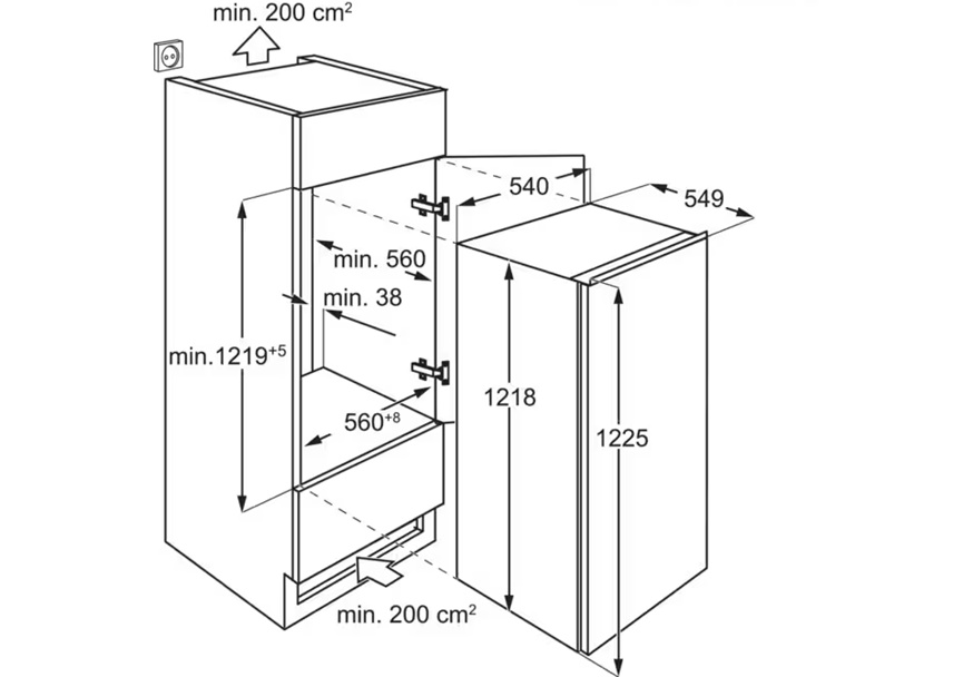ugradni-frizider-electrolux-LRB3AE12S-instalacione-dimenzije ELECTROLUX LRB3AE12S ugradni frižider bez komore za zamrzavanje
