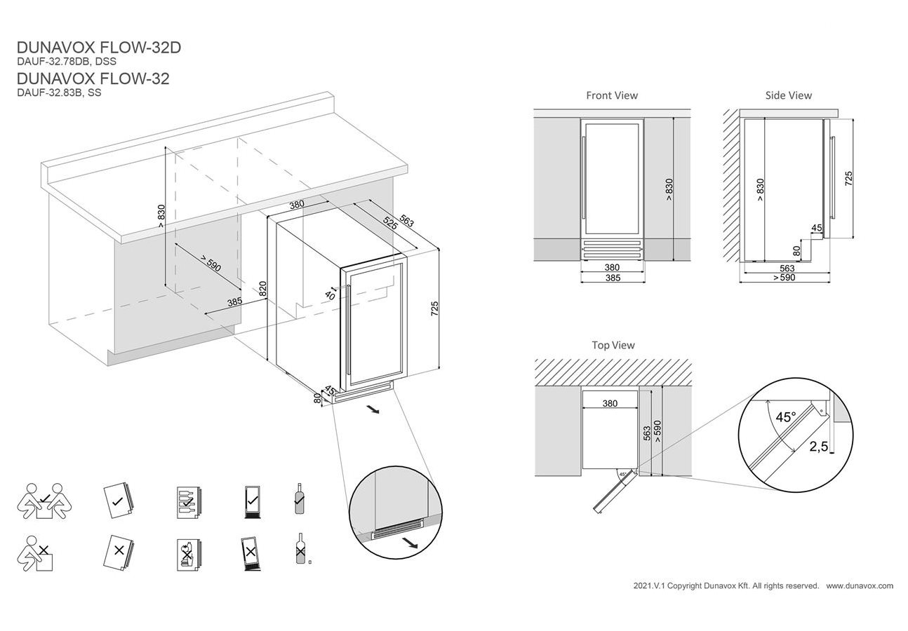 dunavox-DAUF-32.78DB-vinska-vitrina-dimenzije potpultna ugradna vinska vitrina DUNAVOX DAUF-32.78DB