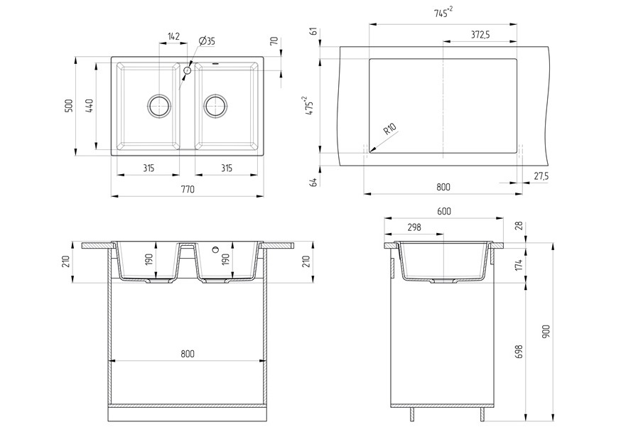 granitne-sudopere-ulgran-u-608-dimenzije granitne sudopere ulgran u-608