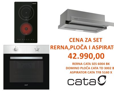 CATA SET INOX 001: SES 7004 X rerna + TD 3002 BK domino staklokeramička ploča + TFB 5160 X aspirator