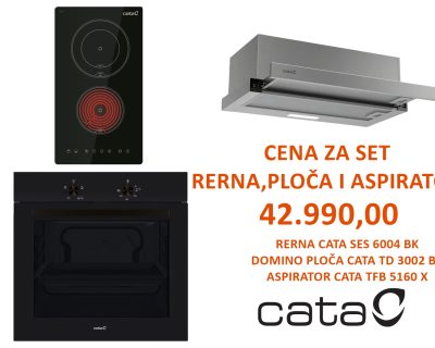 CATA SET: SES 6004 BK rerna + TD 3002 BK domino staklokeramička ploča + TFB 5160 X aspirator