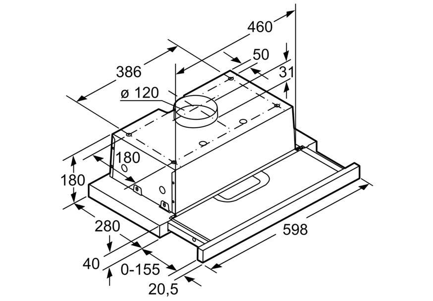 teleskopski aspirator-bosch-DFT63AC50-dimenzije BOSCH DFT63AC50 teleskopski aspirator