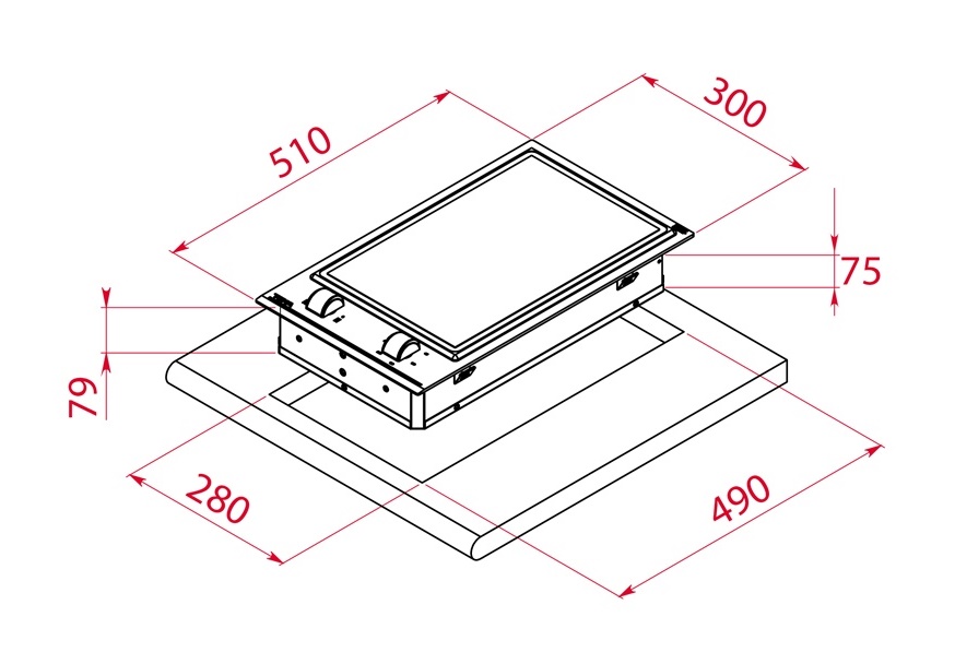 domino-ploca-teka-YZC-32600-XFL-dimenzije TEKA YZC 32600 XFL Teppanyaki modul iz VarioPro serije