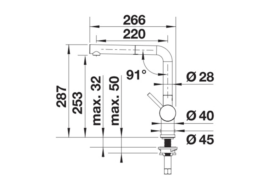 slavina-sa-tusem-blanco-linus-s-saten-dark-steel-527733-dimenzije-bocni-pogled Slavina Blanco Linus-S SATEN DARK STEEL sa tušem