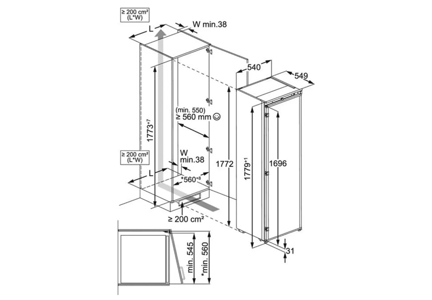 ugradni-frizider-bez-zamrtzivaca-electrolux-ERD6DE18S1-dimenzije ELECTROLUX ERD6DE18S1 ugradni frižider bez zamrzivača visine 178cm