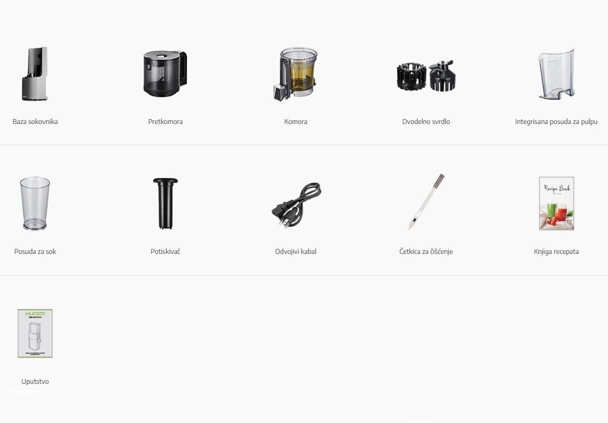 vertikalni-sokovnik-sa-hladnim-cedjenjem-hurom-h400-delovi HUROM H400 vertikalni sokovnik za hladno ceđenje