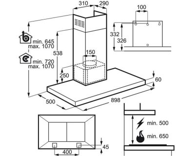 AEG DBB4950M dekorativni aspirator širine 90cm