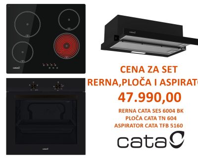 CATA SET: SES 6004 BK rerna + TN 604 staklokeramička ploča + TFB 5160 BK aspirator