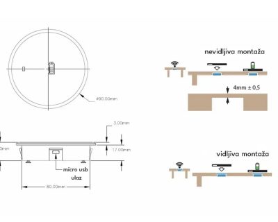 UGRADNI BEŽIČNI PUNJAČ 15W, kabl 1.5m