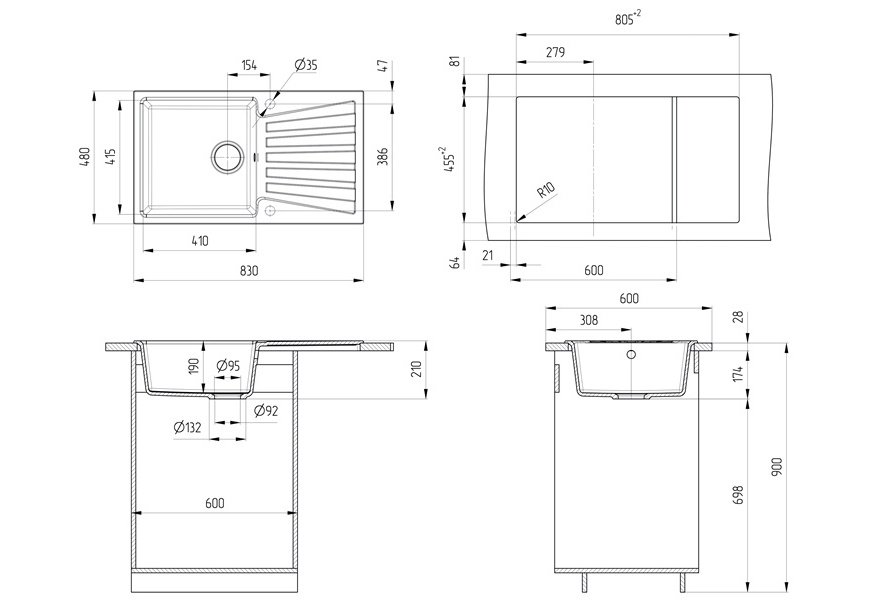granitna-sudopera-ulgran-u-703-dimenzije Granitna Sudopera ULGRAN U-703