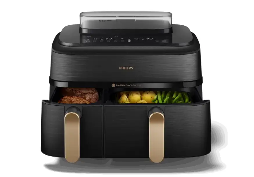 airfryer-friteza-na-vruc-vazduh-sa-dve-korpe-philips-NA552-otvorena-fioka PHILIPS NA552/00 serije 5000 air fryer sa dve korpe