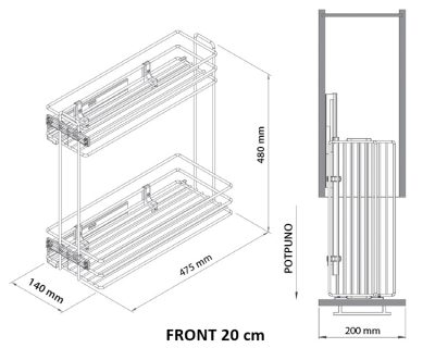 izvlačna žičana korpa za flaše sa teleskopskim klizačima