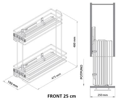 izvlačna žičana korpa za flaše sa teleskopskim klizačima