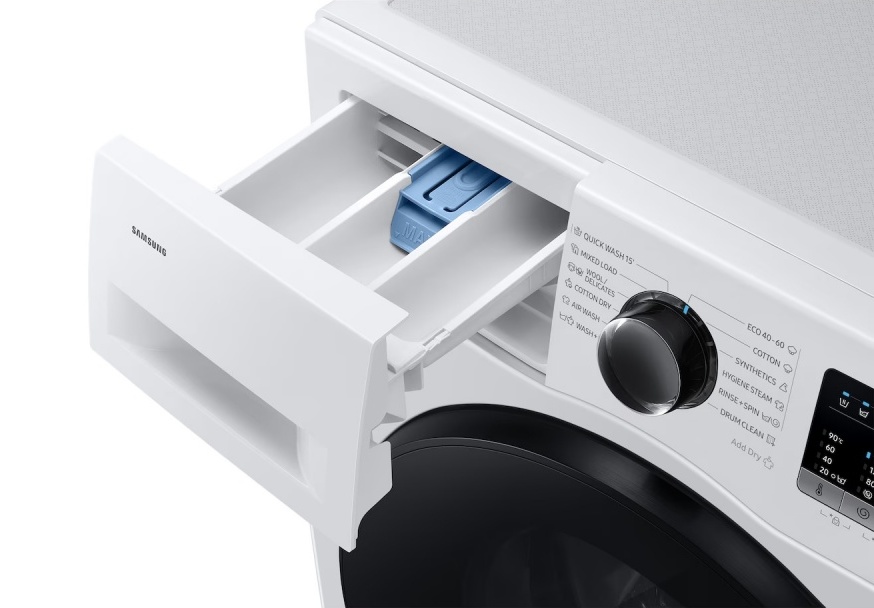 masina-za-pranje-i-susenje-vesa-samsung-wd80hg4u04bele-posuda-za-deterdzent SAMSUNG WD80HG4U04BELE mašina za pranje i sušenje veša 8/6kg, 1400 obrtaja