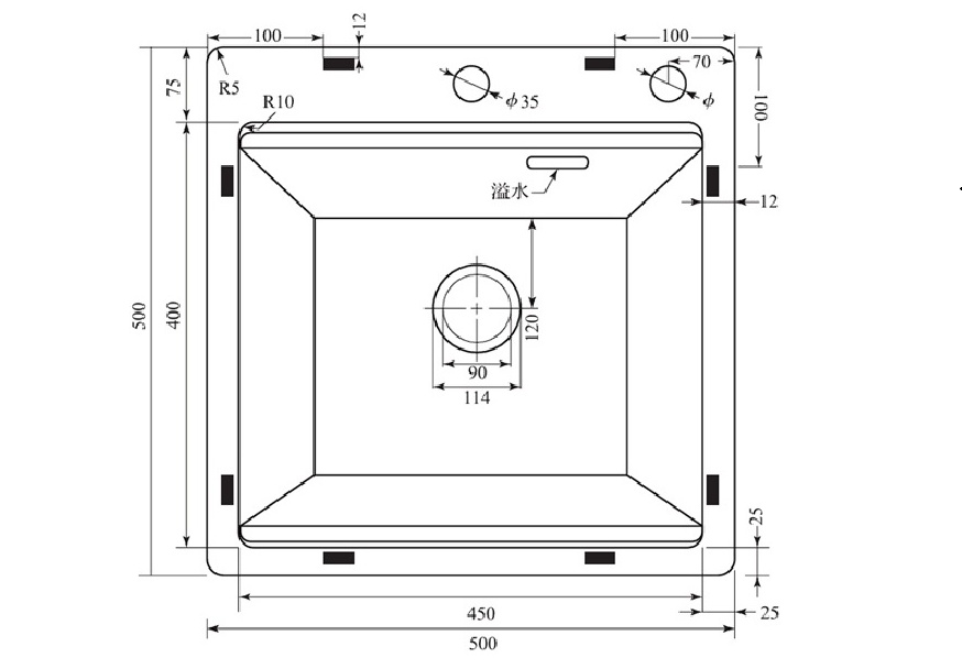 sudopera-sandonna-hd5050r-sa-daljinskim-podizacem-resetke-dimenzije SANDONNA HD5050R INOX ZLATNA + KORPICA ZLATNA + DALJINSKI PODIZAČ REŠETKE