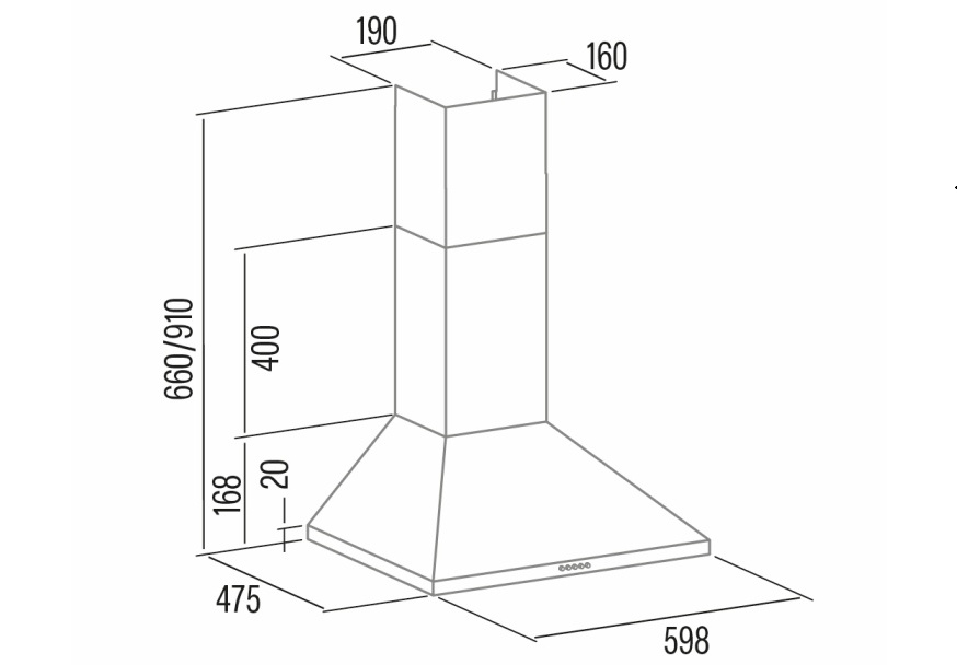 dekorativni-aspirator-cata-aspirator-vk-6000-x-dimenzije CATA VK 6000 X dekorativni aspirator širine 60cm